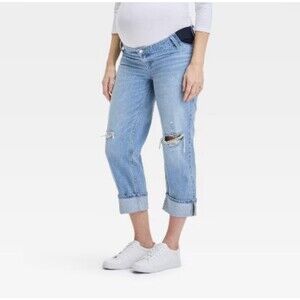 Isabel Maternity Cropped Vintage Straight Distressed Jeans Size 10